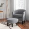 Barrel Club Chair With Ottoman Set Linen Fabric Accent Chair With Footrest-gray